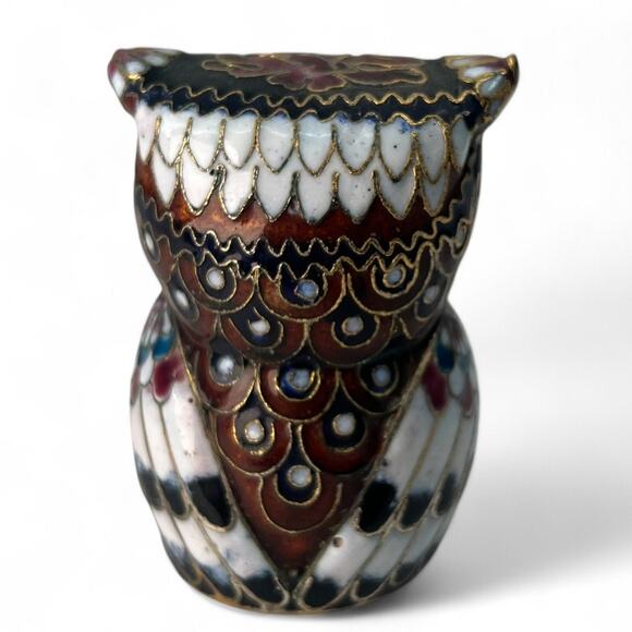 Vintage 70's Cloisonne Decorative Owl Figurine Bird Collectible Home Decor 3" - Picture 3 of 5